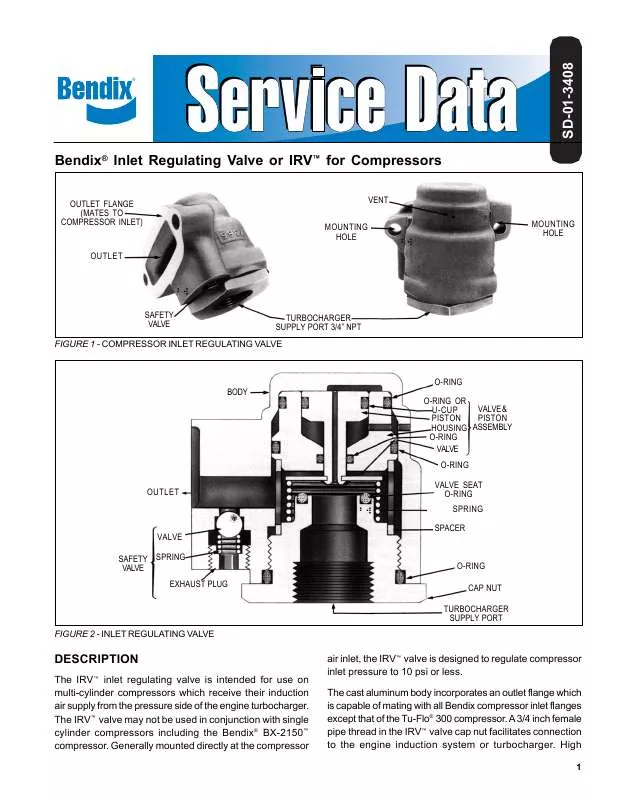 Mode d'emploi BENDIX INLET REG VALVE COMP