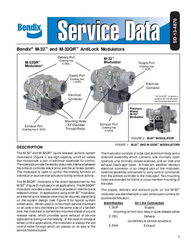 Mode d'emploi BENDIX M32 M32QR ANTILOCK MODULATOR ASSY