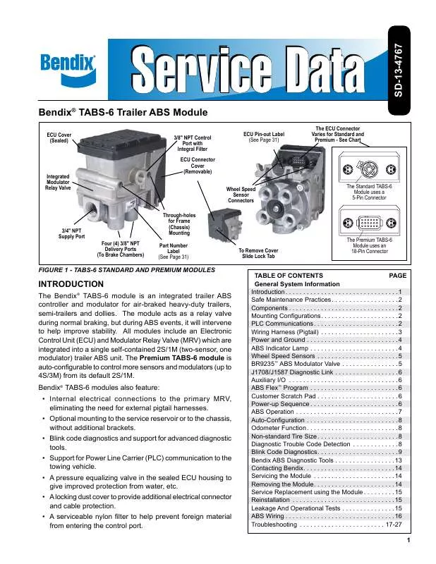 Mode d'emploi BENDIX TABS-6 TRAILER ABS MODULE