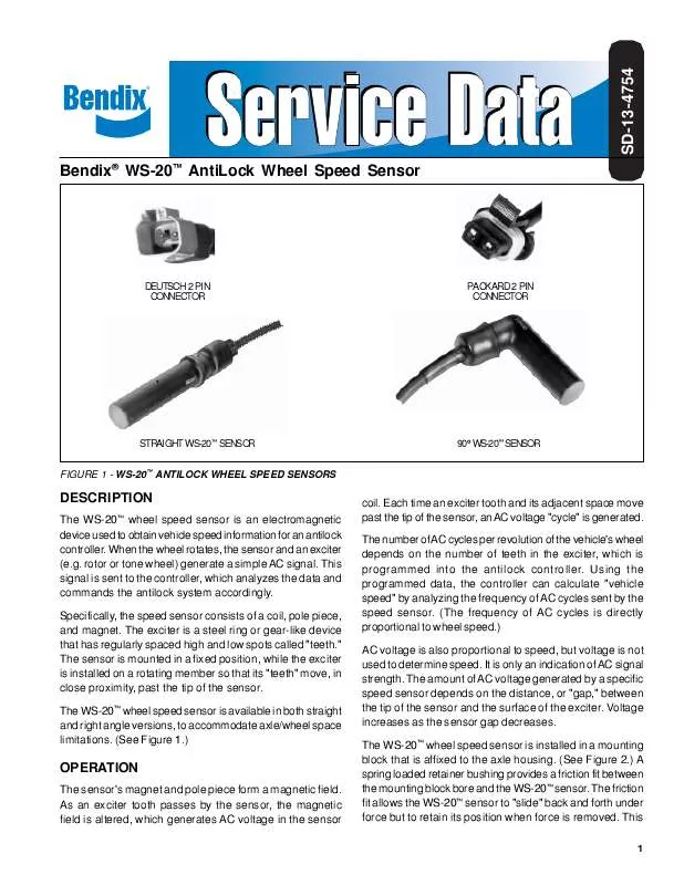 Mode d'emploi BENDIX WS-20 WHEEL SPEED SENSOR