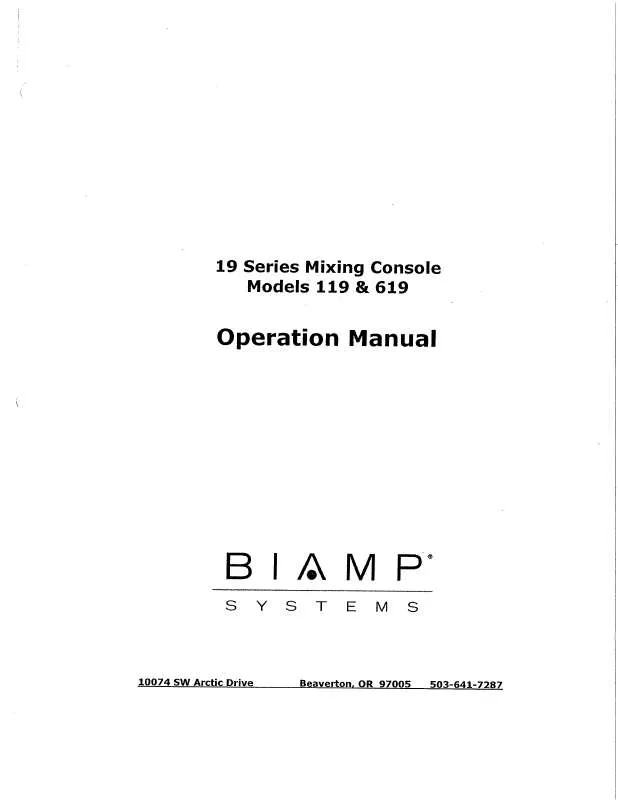 Mode d'emploi BIAMP 19 SERIES MIXING CONSOLE MODELS 119 AND 619