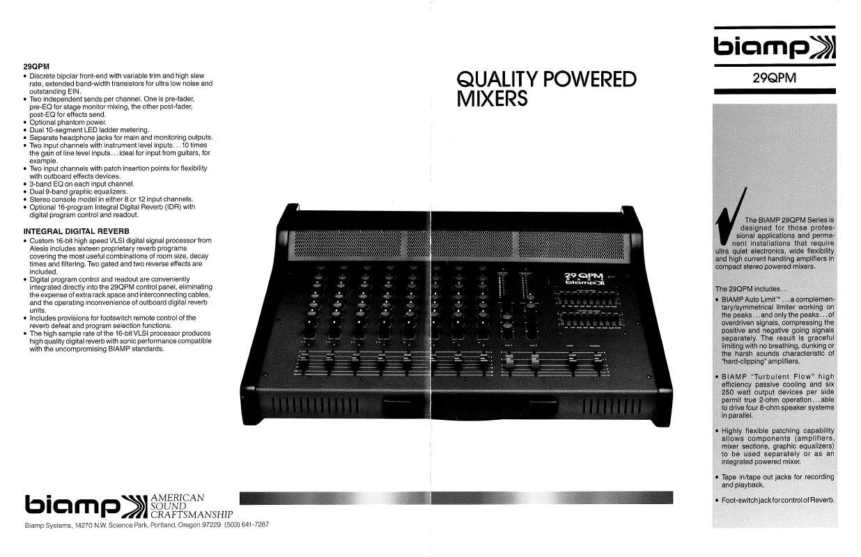 Mode d'emploi BIAMP 29QPM QUALITY POWERED MIXERS