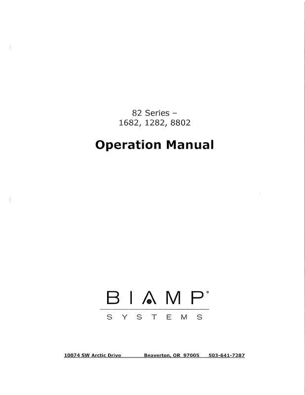 Mode d'emploi BIAMP 82 SERIES - 1682, 1282, 8802