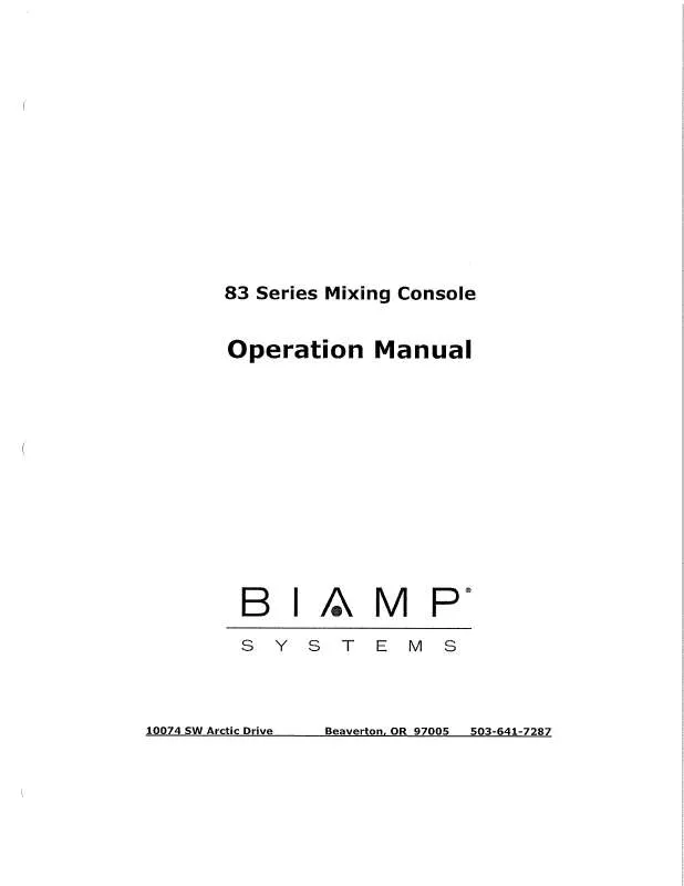 Mode d'emploi BIAMP 83 SERIES MIXING CONSOLE