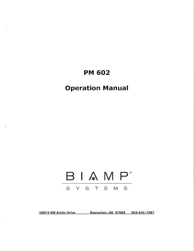 Mode d'emploi BIAMP ADVANTAGE PM 602 M2-V