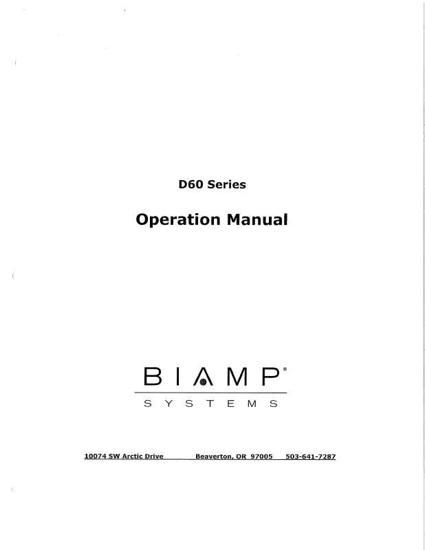 Mode d'emploi BIAMP D60 SERIES