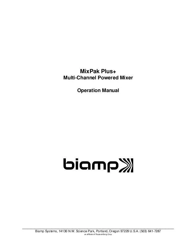 Mode d'emploi BIAMP MIXPAK PLUS