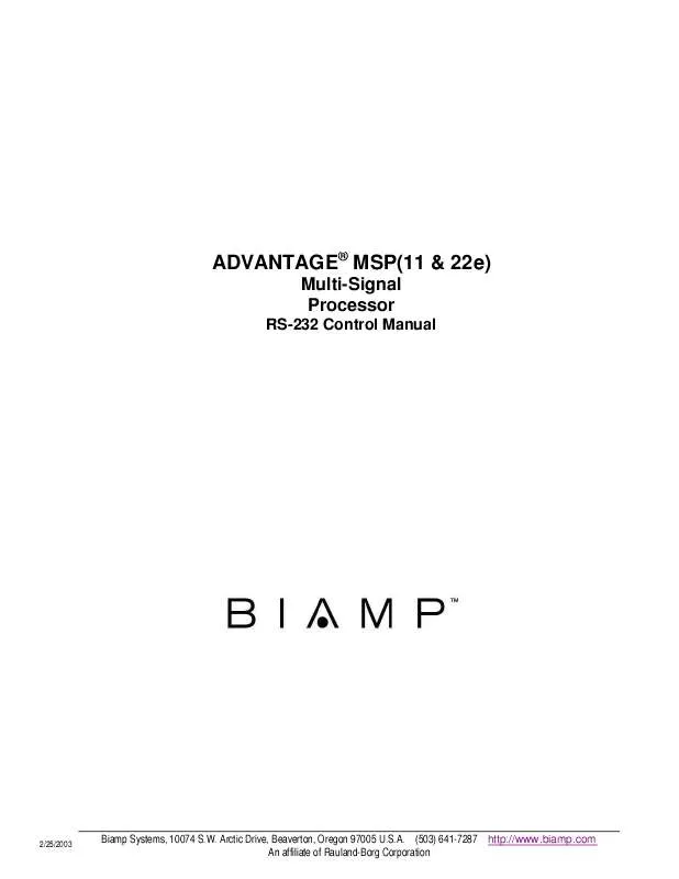 Mode d'emploi BIAMP MSP RS-232