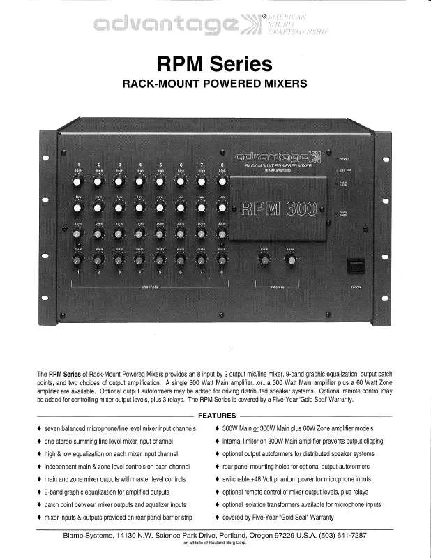 Mode d'emploi BIAMP RPM SERIES