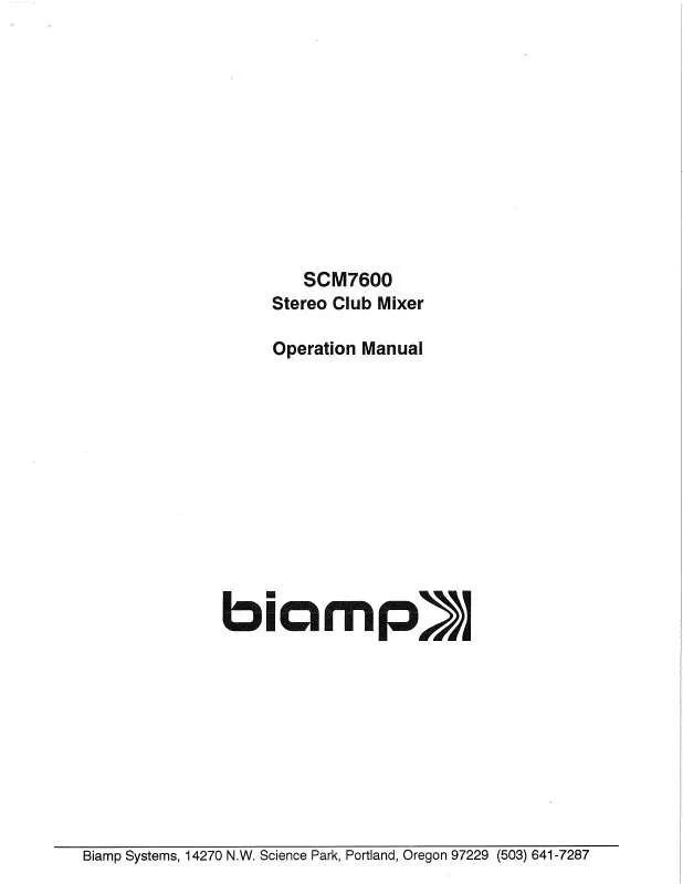 Mode d'emploi BIAMP SC-M7600 STEREO CLUB MIXER