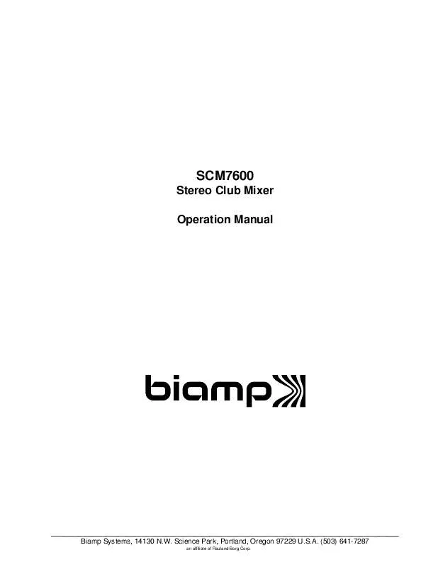 Mode d'emploi BIAMP SC-M7600