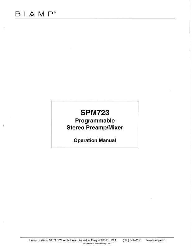 Mode d'emploi BIAMP SPM723 PROGRAMMABLE STEREO PREAMP-MIXER M2-V