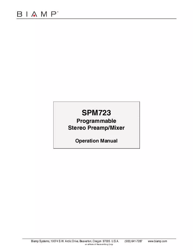 Mode d'emploi BIAMP SPM723