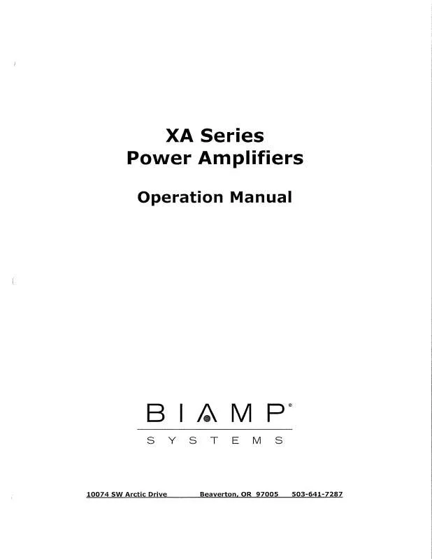 Mode d'emploi BIAMP XA SERIES POWER AMPLIFIERS