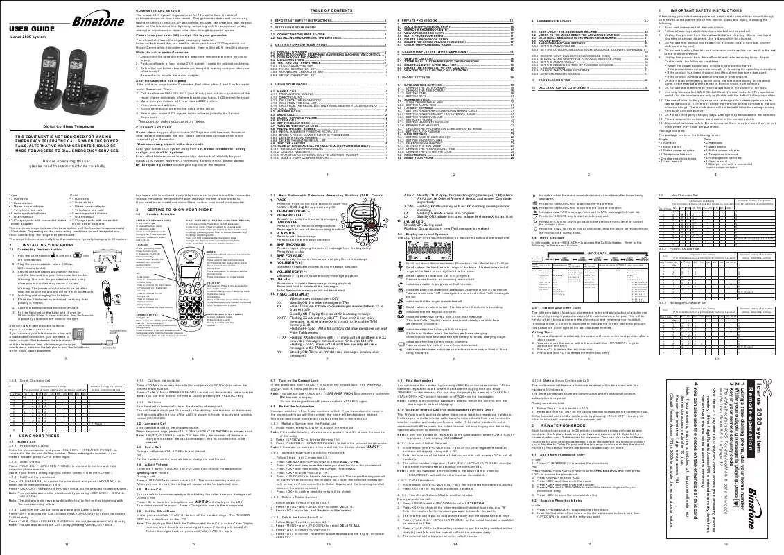 Mode d'emploi BINATONE ICARUS 2020