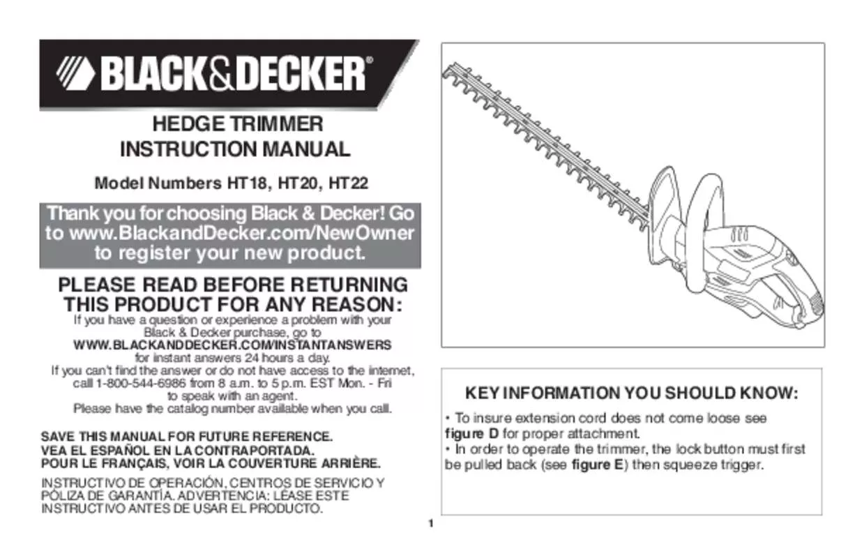 Mode d'emploi BLACK & DECKER HT 22