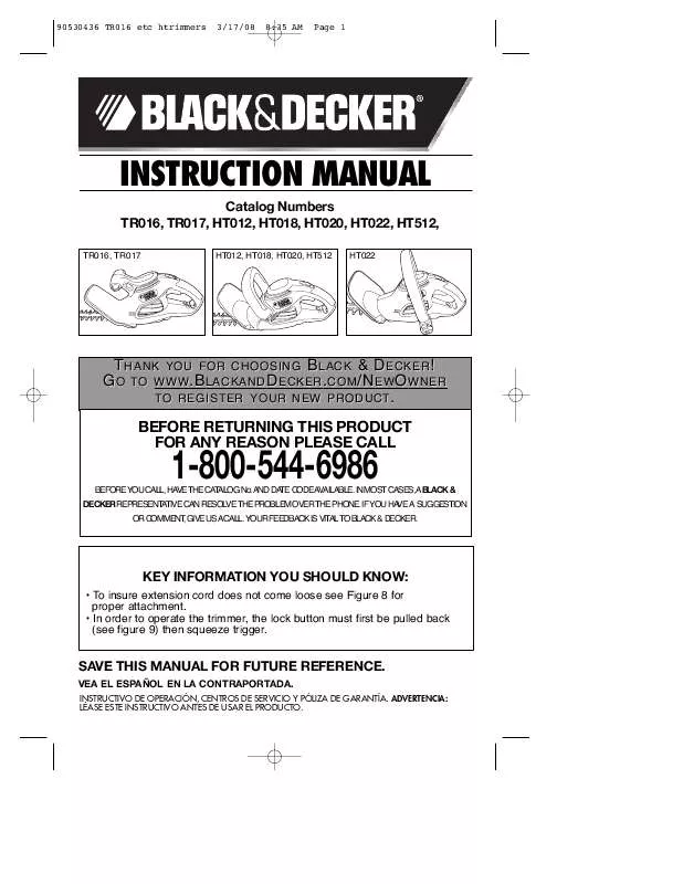 Mode d'emploi BLACK & DECKER TR016