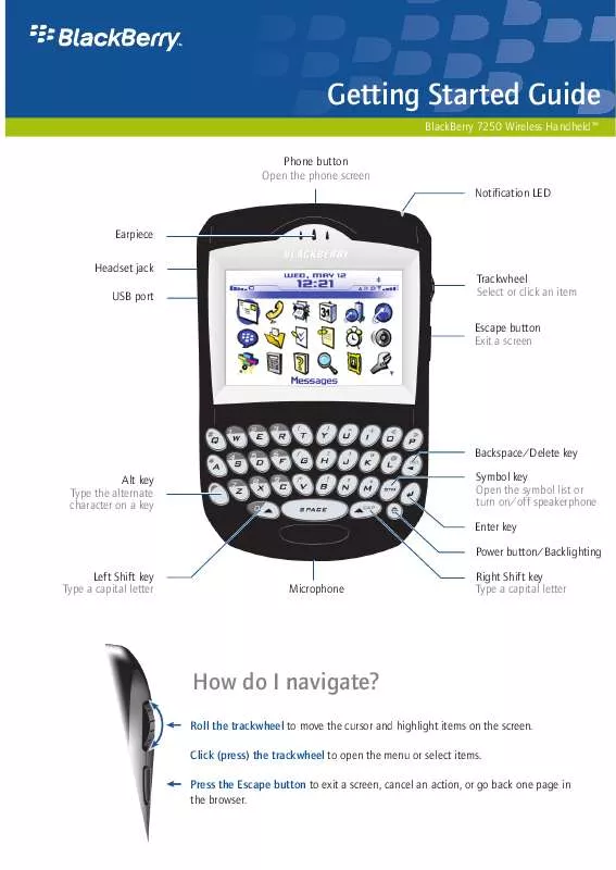 Mode d'emploi BLACKBERRY 7250 WIRELESS HANDHELD