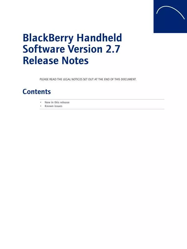 Mode d'emploi BLACKBERRY HANDHELD SOFTWARE VERSION 2.7