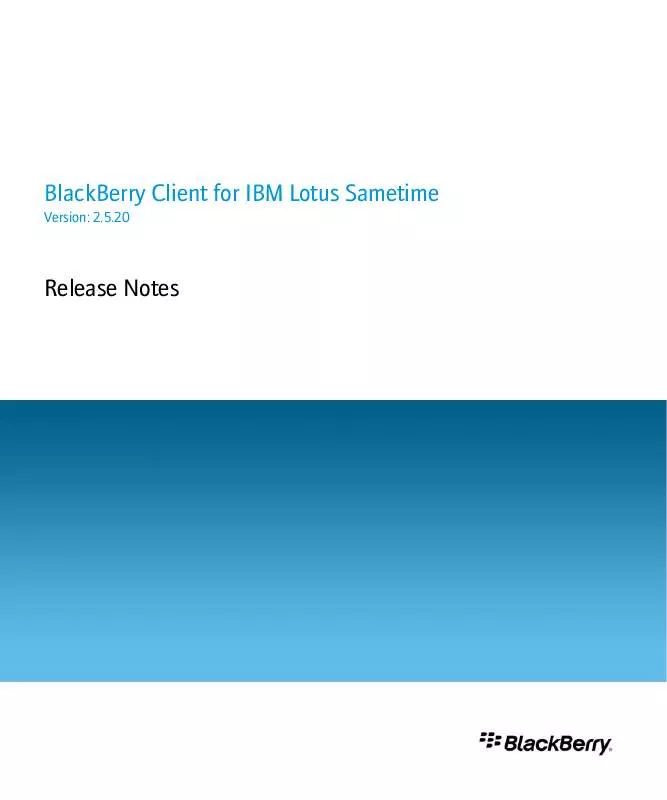 Mode d'emploi BLACKBERRY BLACKBERRY CLIENT FOR IBM LOTUS SAMETIME