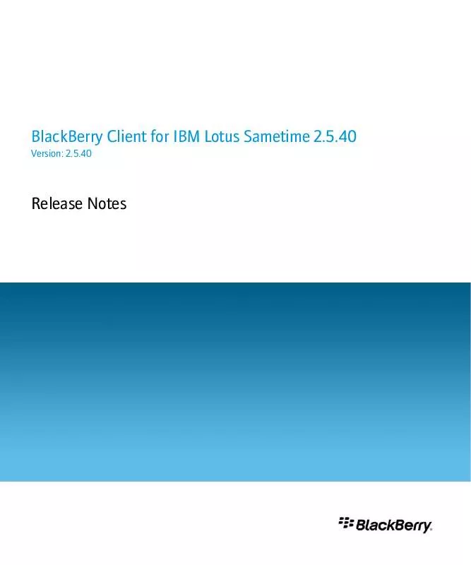 Mode d'emploi BLACKBERRY CLIENT FOR IBM LOTUS SAMETIME 2.5.40