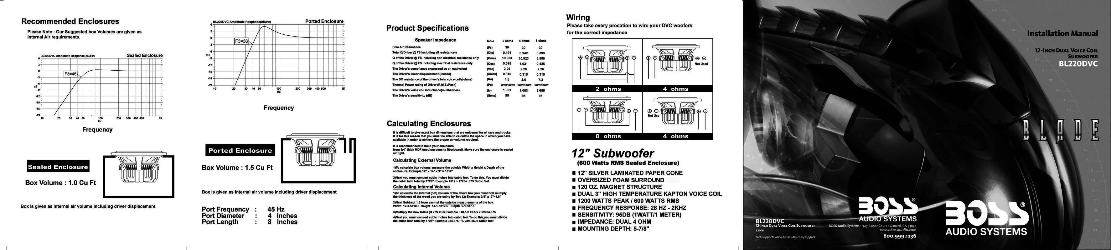 Mode d'emploi BOSS BL220DVC SPECS