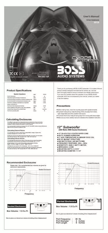 Mode d'emploi BOSS CHAOS SE12S