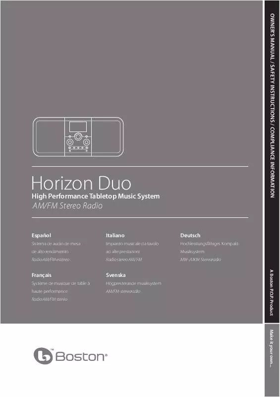 Mode d'emploi BOSTON ACOUSTICS HORIZON DUO