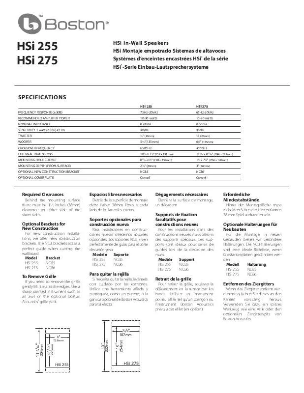 Mode d'emploi BOSTON ACOUSTICS HSI 275