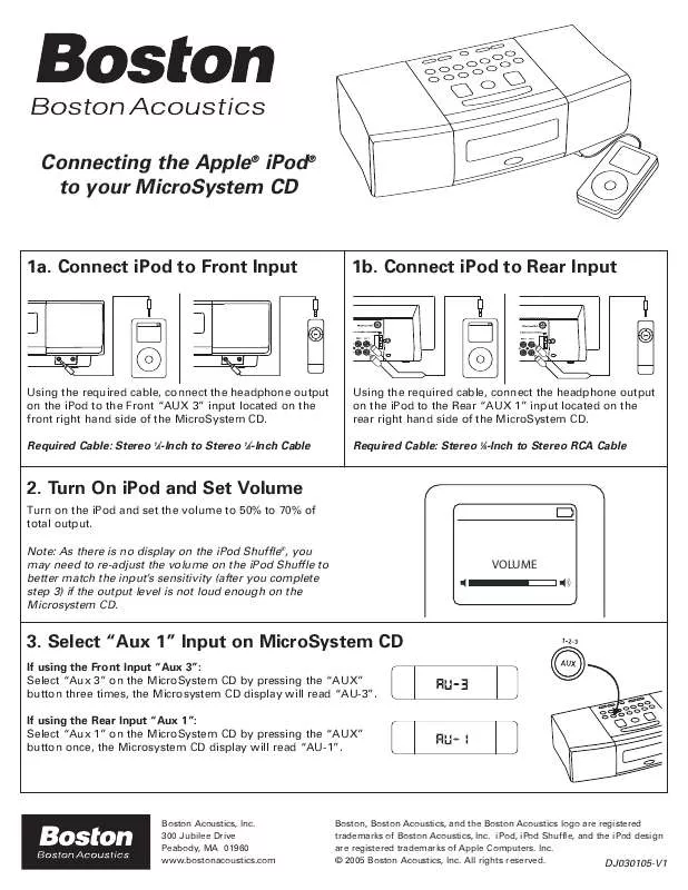 Mode d'emploi BOSTON ACOUSTICS MICROSYSTEM CD