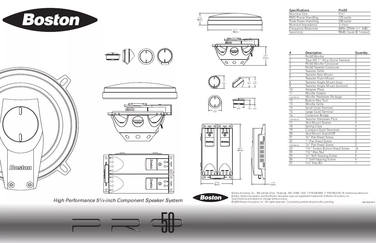 Mode d'emploi BOSTON ACOUSTICS PRO50 COMPONENTS