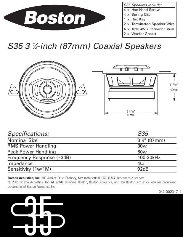 Mode d'emploi BOSTON ACOUSTICS S35