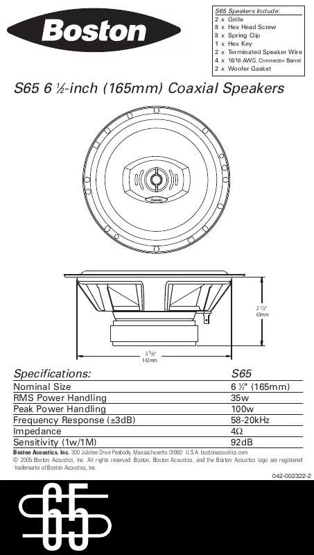 Mode d'emploi BOSTON ACOUSTICS S65