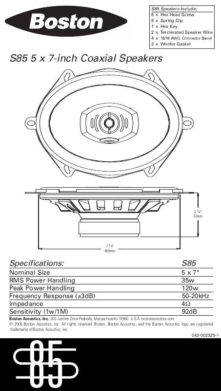 Mode d'emploi BOSTON ACOUSTICS S85