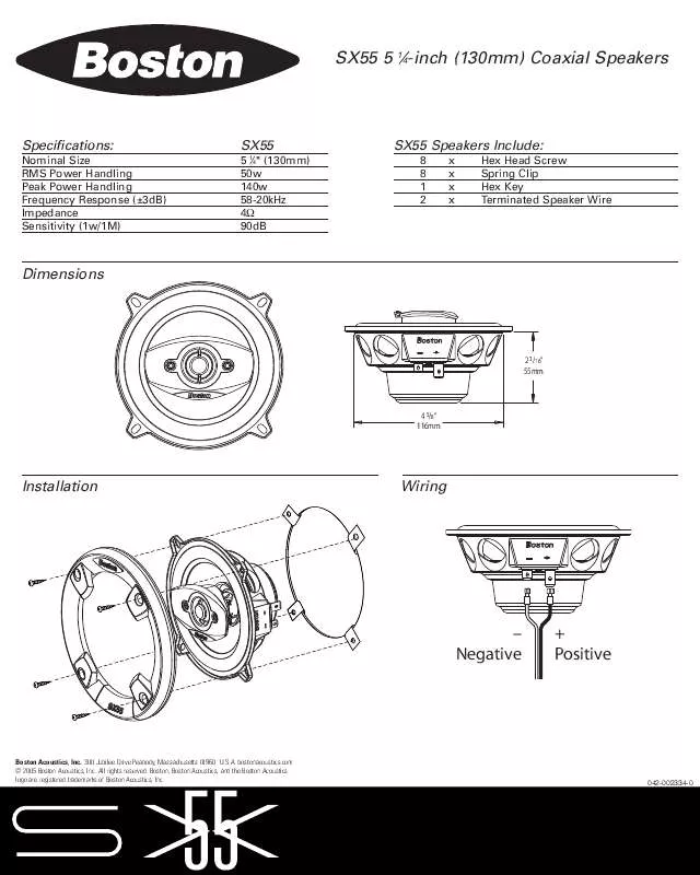 Mode d'emploi BOSTON ACOUSTICS SX55