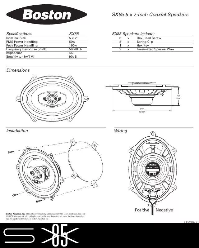 Mode d'emploi BOSTON ACOUSTICS SX85