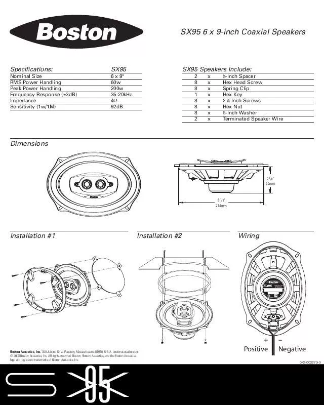 Mode d'emploi BOSTON ACOUSTICS SX95