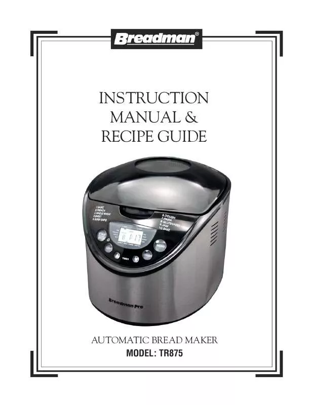 Mode d'emploi BREADMAN AUTOMATIC BREAD BAKER TR875