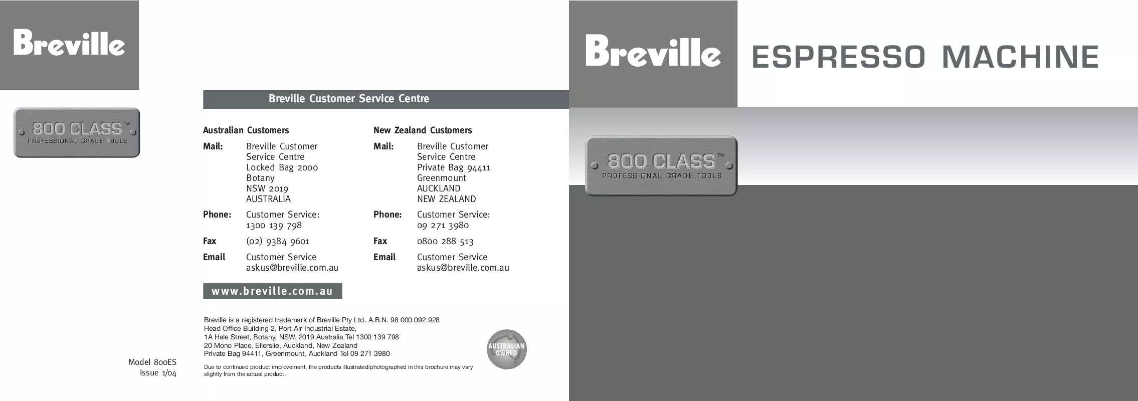 Mode d'emploi BREVILLE 800ES