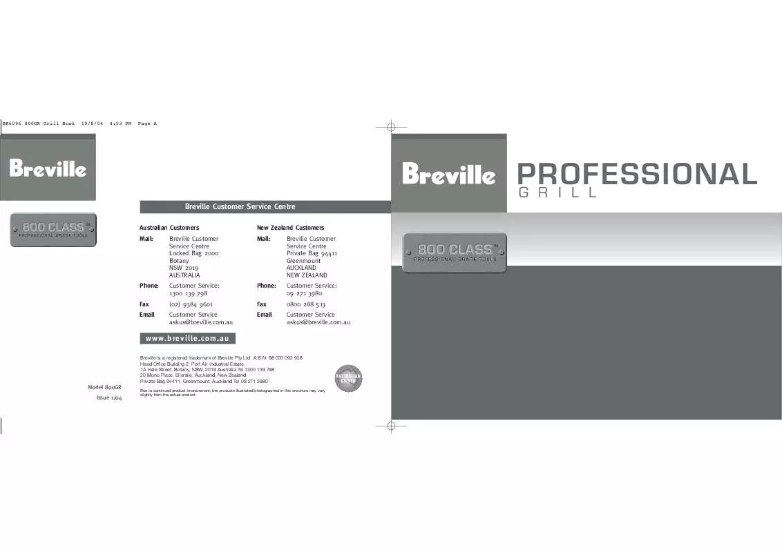 Mode d'emploi BREVILLE 800GR