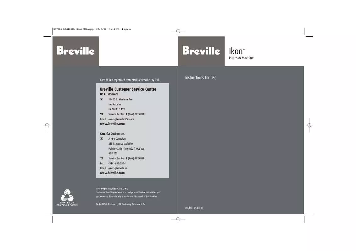 Mode d'emploi BREVILLE BES400XL