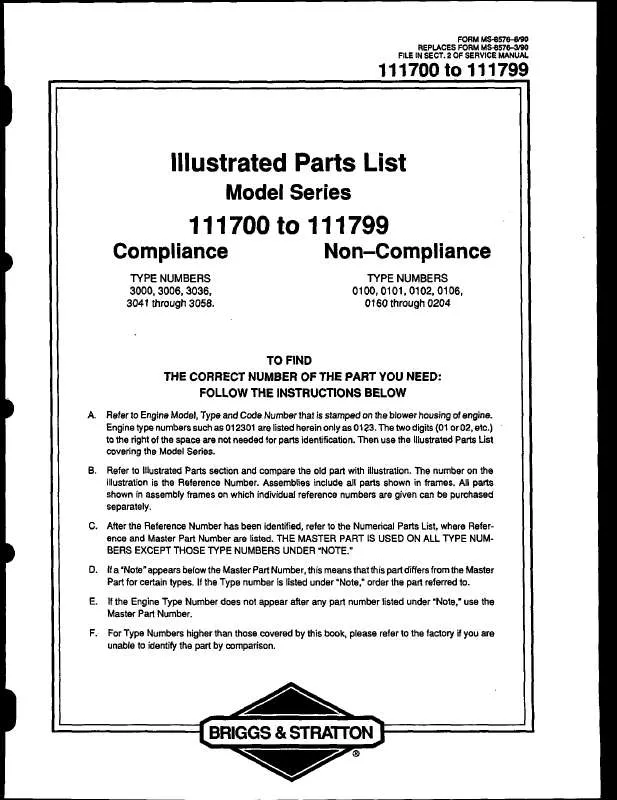 Mode d'emploi BRIGGS & STRATTON 111702