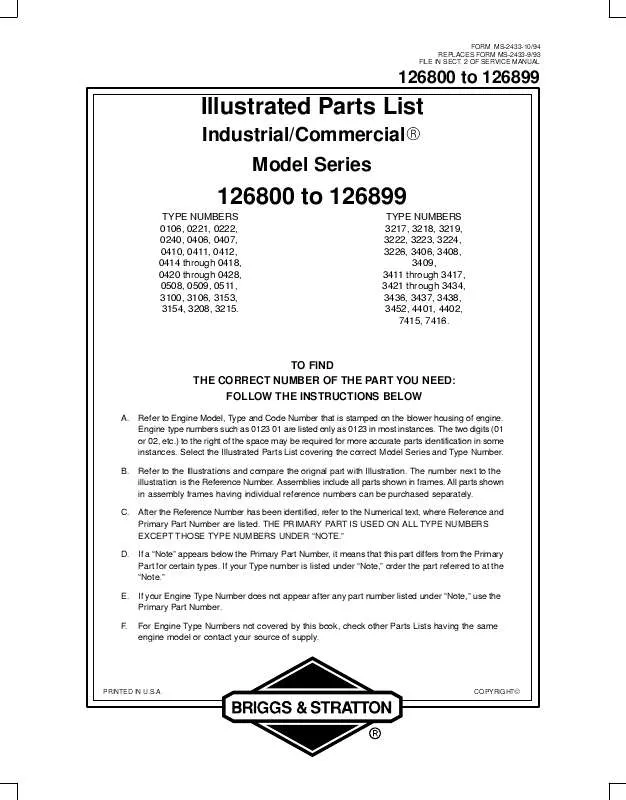 Mode d'emploi BRIGGS & STRATTON 126802