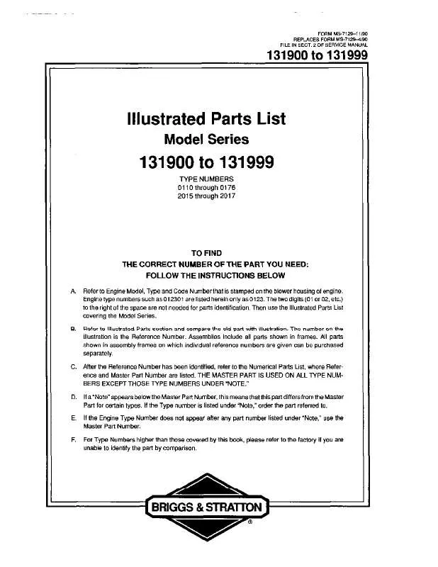 Mode d'emploi BRIGGS & STRATTON 131900