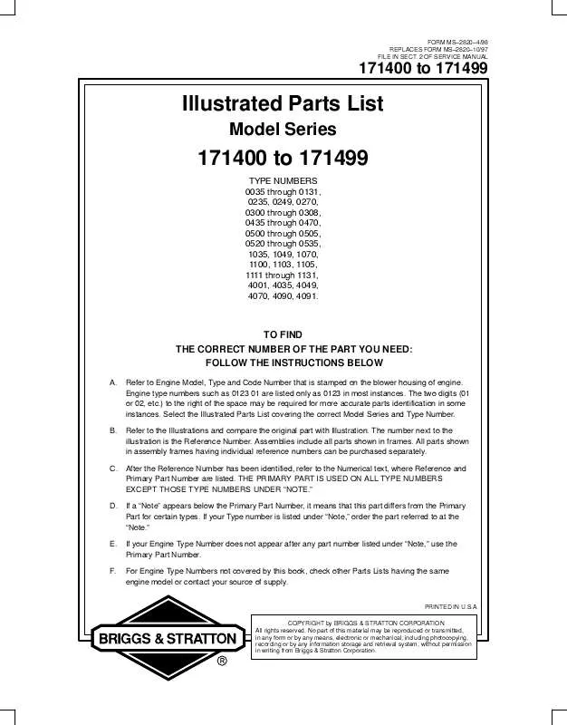 Mode d'emploi BRIGGS & STRATTON 171432