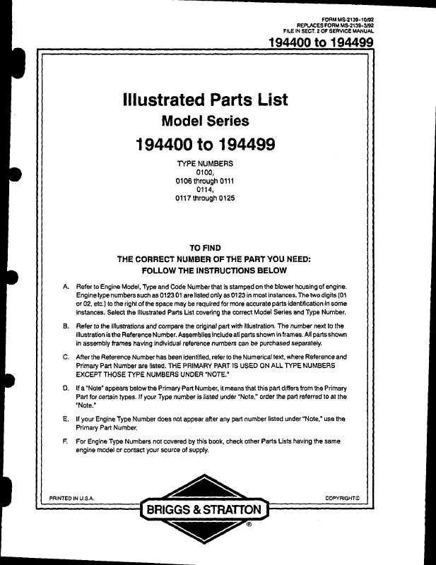 Mode d'emploi BRIGGS & STRATTON 194402