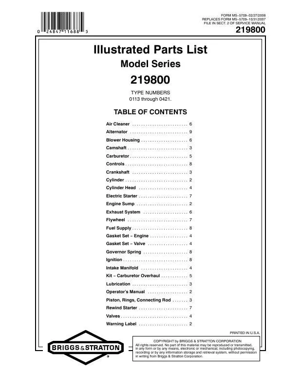 Mode d'emploi BRIGGS & STRATTON 219800 TO 219899