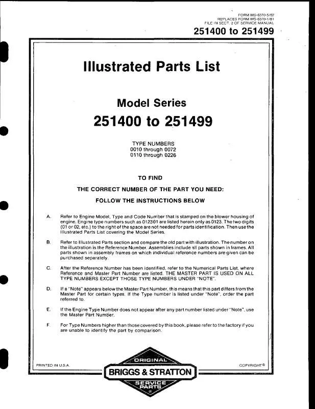 Mode d'emploi BRIGGS & STRATTON 251411