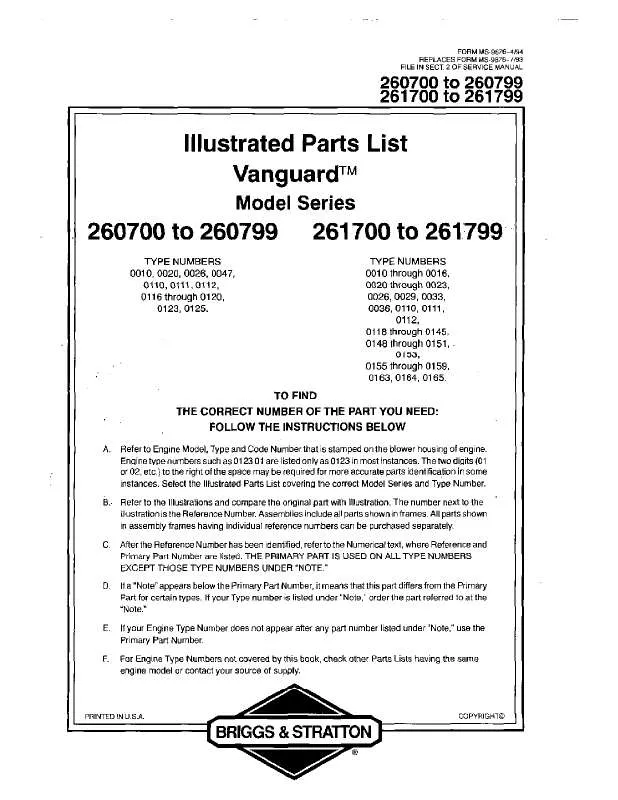 Mode d'emploi BRIGGS & STRATTON 261700