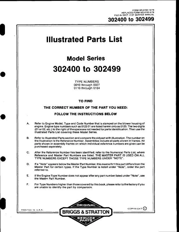 Mode d'emploi BRIGGS & STRATTON 302431